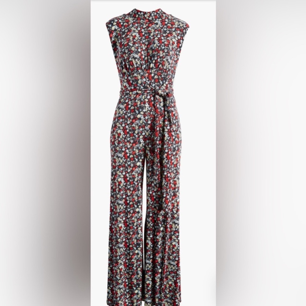 NWT Free People Vibe Check Tie Waist Jumpsuit - Back Ditsy Shell Combo